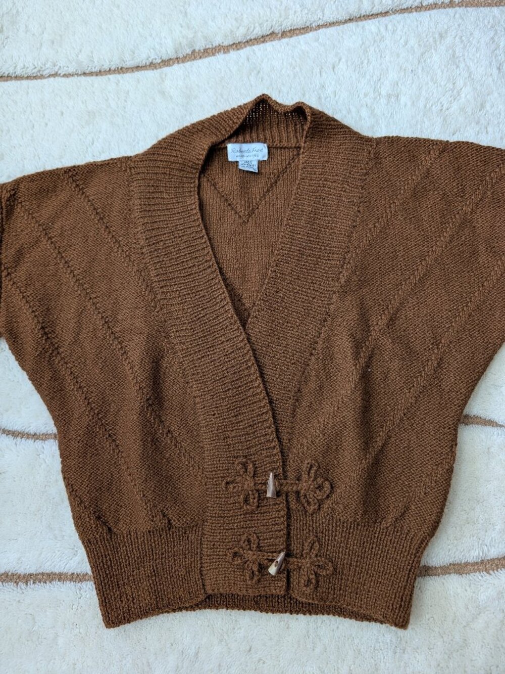 Roberta Frost Vintage‎ Hand-knit 100% wool brown Cardigan Sweater - Medium